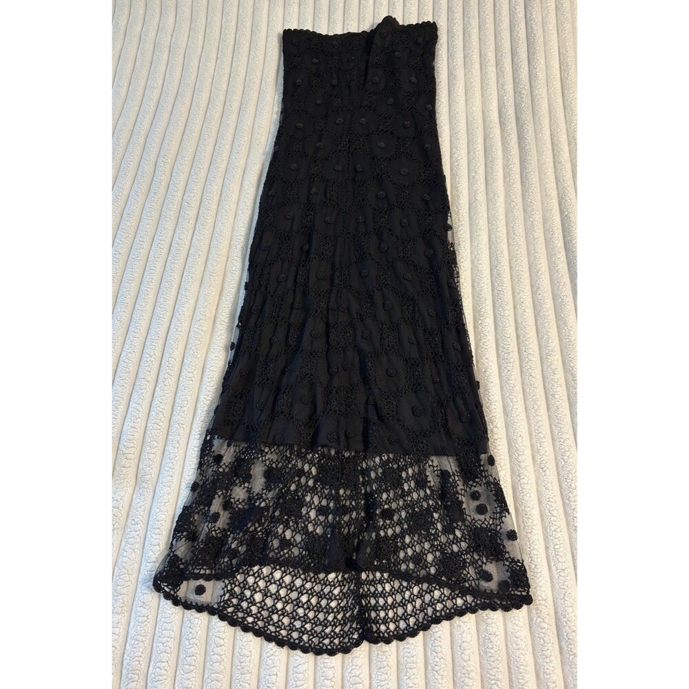Poleci Strapless Crochet Beaded Maxi Dress Women’s Large Black Summer Beach Boho